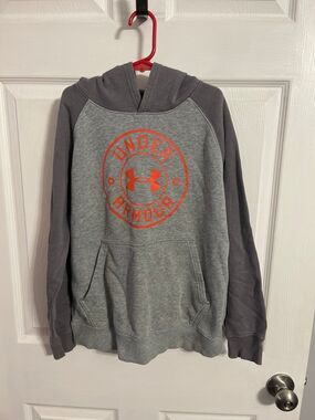 Under Armour Boys Hoodie Size YMD (10-12) Grey/Orange